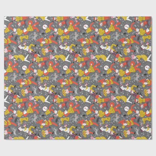 Mid Century Style Marching Band op Grey Cadeaupapier (Vlak)