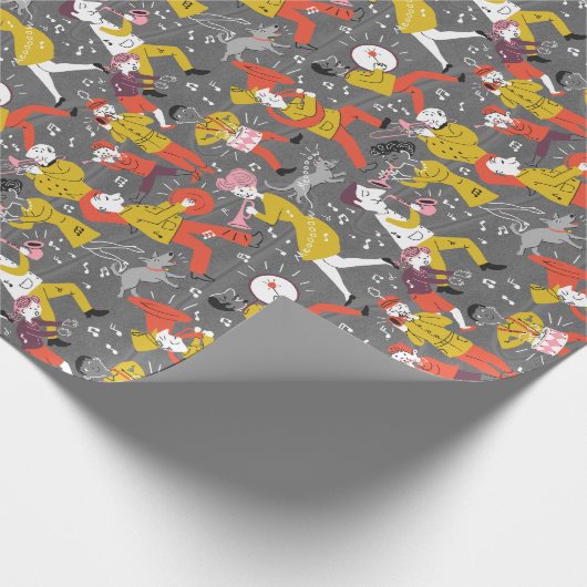 Mid Century Style Marching Band op Grey Cadeaupapier (Hoek)
