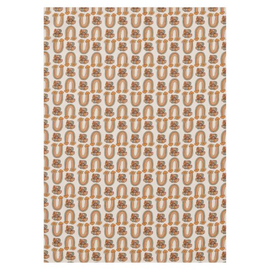 Mid-Century Tablecloth Copper & Pink Bloom Style Tafelkleed (Voorkant)