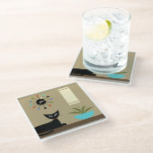 Mid Century Tafelblad Kat met Balklok Glazen Onderzetter (Schuin)