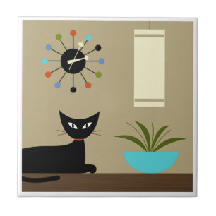 Mid Century Tafelblad Kat met Balklok Tegeltje