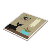 Mid Century Tafelblad Kat met Balklok Tegeltje (Zijkant)