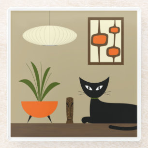 Mid Century Tafelblad Kat met Mod Pods Glazen Onderzetter