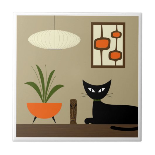 Mid Century Tafelblad Kat met Mod Pods Tegeltje (Voorkant)