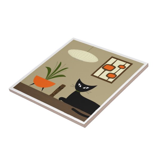 Mid Century Tafelblad Kat met Mod Pods Tegeltje (Zijkant)