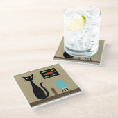 Mid Century Tafelblad Kat met Retro Vis Glazen Onderzetter (Schuin)