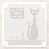 Mid Century Tafelblad Kat met Retro Vis Glazen Onderzetter (Achterkant)