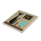 Mid Century Tafelblad Kat met Retro Vis Tegeltje (Zijkant)
