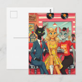 Mid Century Teenage Katten In Een Diner Briefkaart (Voorkant / Achterkant)