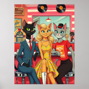 Mid Century Teenage Katten In Een Diner Poster