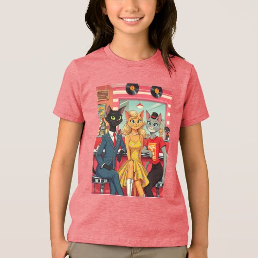 Mid Century Teenage Katten In Een Diner Tri-Blend Shirt (Voorkant)