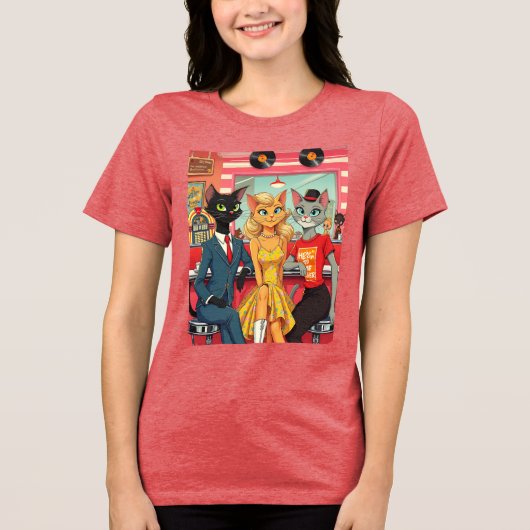 Mid Century Teenage Katten In Een Diner Tri-Blend Shirt (Voorkant)