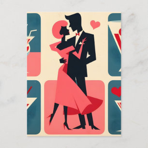 Mid Century Valentijn Dancing Paar Briefkaart