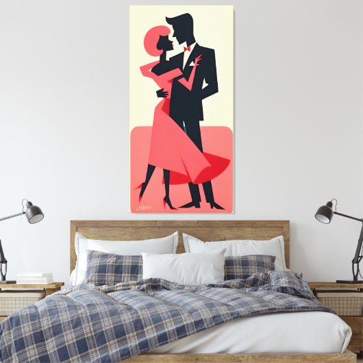 Mid Century Valentijn Dancing Paar Canvas Afdruk (Insitu (Slaapkamer))