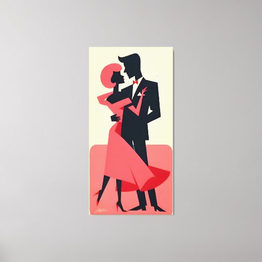 Mid Century Valentijn Dancing Paar Canvas Afdruk (Voorkant)