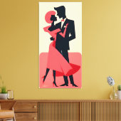 Mid Century Valentijn Dancing Paar Canvas Afdruk (Insitu (Woonkamer))