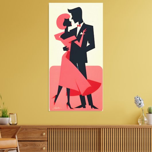 Mid Century Valentijn Dancing Paar Canvas Afdruk (Insitu (Woonkamer))
