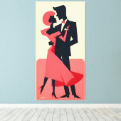 Mid Century Valentijn Dancing Paar Canvas Afdruk (Insitu (Houten vloer))