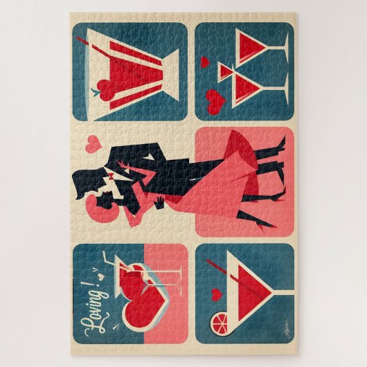 Mid Century Valentijn Dancing Paar Legpuzzel (Verticaal)