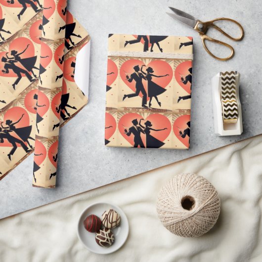 Mid Century Valentijn Dancing Paar met Martini Cadeaupapier (Crafts)