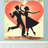 Mid Century Valentijn Dancing Paar met Martini Canvas Afdruk (Insitu (Houten vloer))
