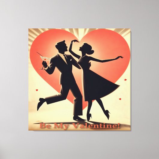 Mid Century Valentijn Dancing Paar met Martini Canvas Afdruk (Voorkant)