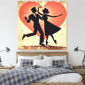Mid Century Valentijn Dancing Paar met Martini Canvas Afdruk (Insitu (Slaapkamer))