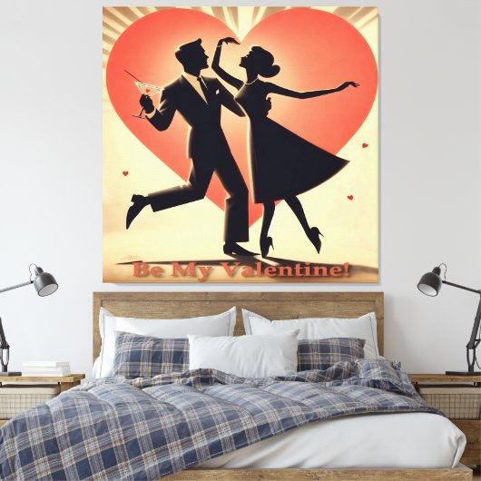 Mid Century Valentijn Dancing Paar met Martini Canvas Afdruk (Insitu (Slaapkamer))
