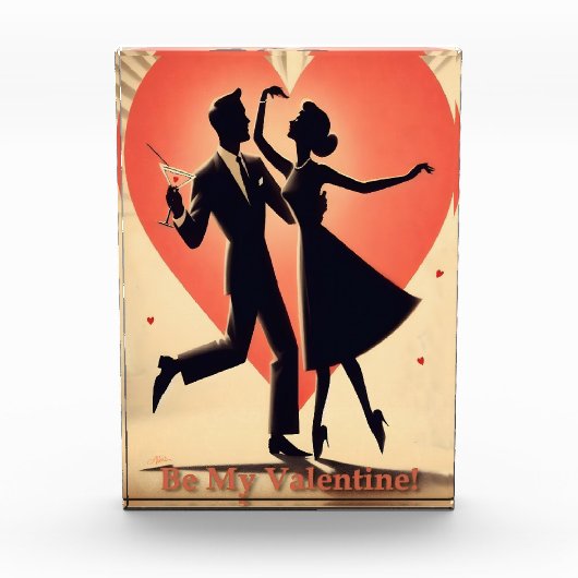 Mid Century Valentijn Dancing Paar met Martini Fotoblokken (Voorkant)