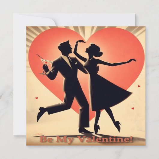 Mid Century Valentijn Dancing Paar met Martini Kaart (Voorkant)