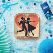 Mid Century Valentijn Dancing Paar met Martini Papieren Bordje (Feest)