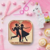 Mid Century Valentijn Dancing Paar met Martini Papieren Bordje (Feest)