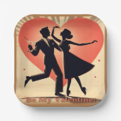 Mid Century Valentijn Dancing Paar met Martini Papieren Bordje (Voorkant)