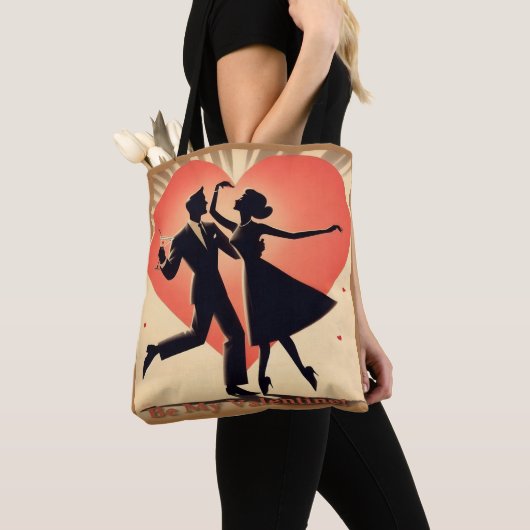 Mid Century Valentijn Dancing Paar met Martini Tote Bag (Dichtbij)