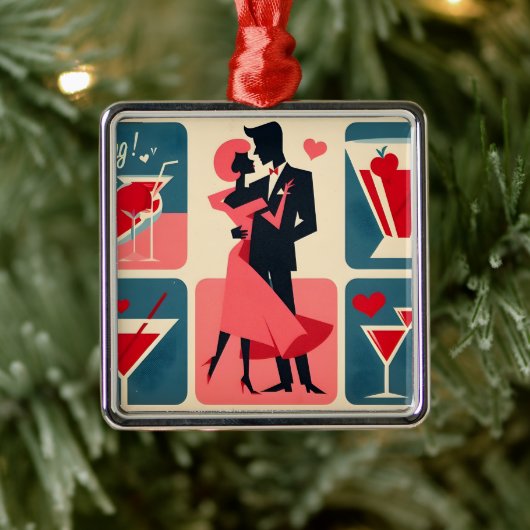 Mid Century Valentijn Dancing Paar Metalen Ornament (Boom)