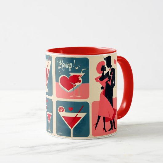 Mid Century Valentijn Dancing Paar Mok (Voorkant rechts)