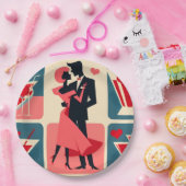 Mid Century Valentijn Dancing Paar Papieren Bordje (Feest)