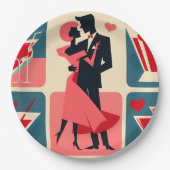 Mid Century Valentijn Dancing Paar Papieren Bordje (Voorkant)