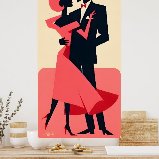 Mid Century Valentijn Dancing Paar Poster (Keuken)