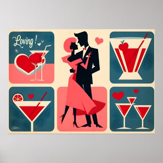 Mid Century Valentijn Dancing Paar Poster (Voorkant)