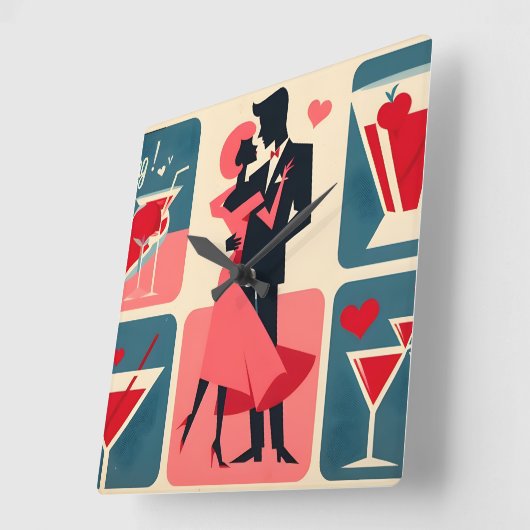 Mid Century Valentijn Dancing Paar Vierkante Klok (Hoek)