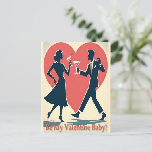 Mid Century Valentijn Hip Martini Dancing Paar Briefkaart (Staand voorkant)