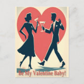 Mid Century Valentijn Hip Martini Dancing Paar Briefkaart (Voorkant)