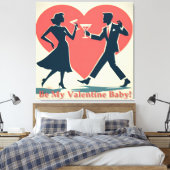 Mid Century Valentijn Hip Martini Dancing Paar Canvas Afdruk (Insitu (Slaapkamer))
