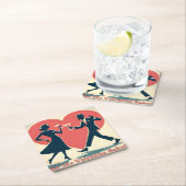 Mid Century Valentijn Hip Martini Dancing Paar Kartonnen Onderzetters (Insitu)