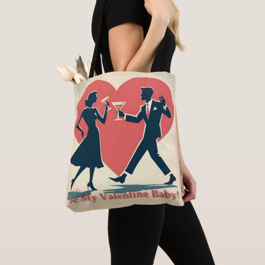 Mid Century Valentijn Hip Martini Dancing Paar Tote Bag (Dichtbij)
