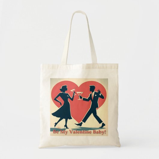 Mid Century Valentijn Hip Martini Dancing Paar Tote Bag (Voorkant)