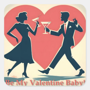 Mid Century Valentijn Hip Martini Dansend Paar Vierkante Sticker