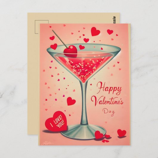Mid Century Valentijn Martini cocktail Briefkaart (Voorkant / Achterkant)