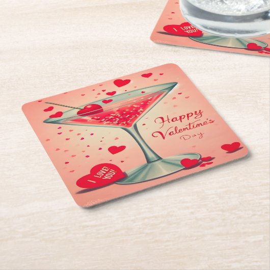 Mid Century Valentijn Martini cocktail Kartonnen Onderzetters (Schuin)